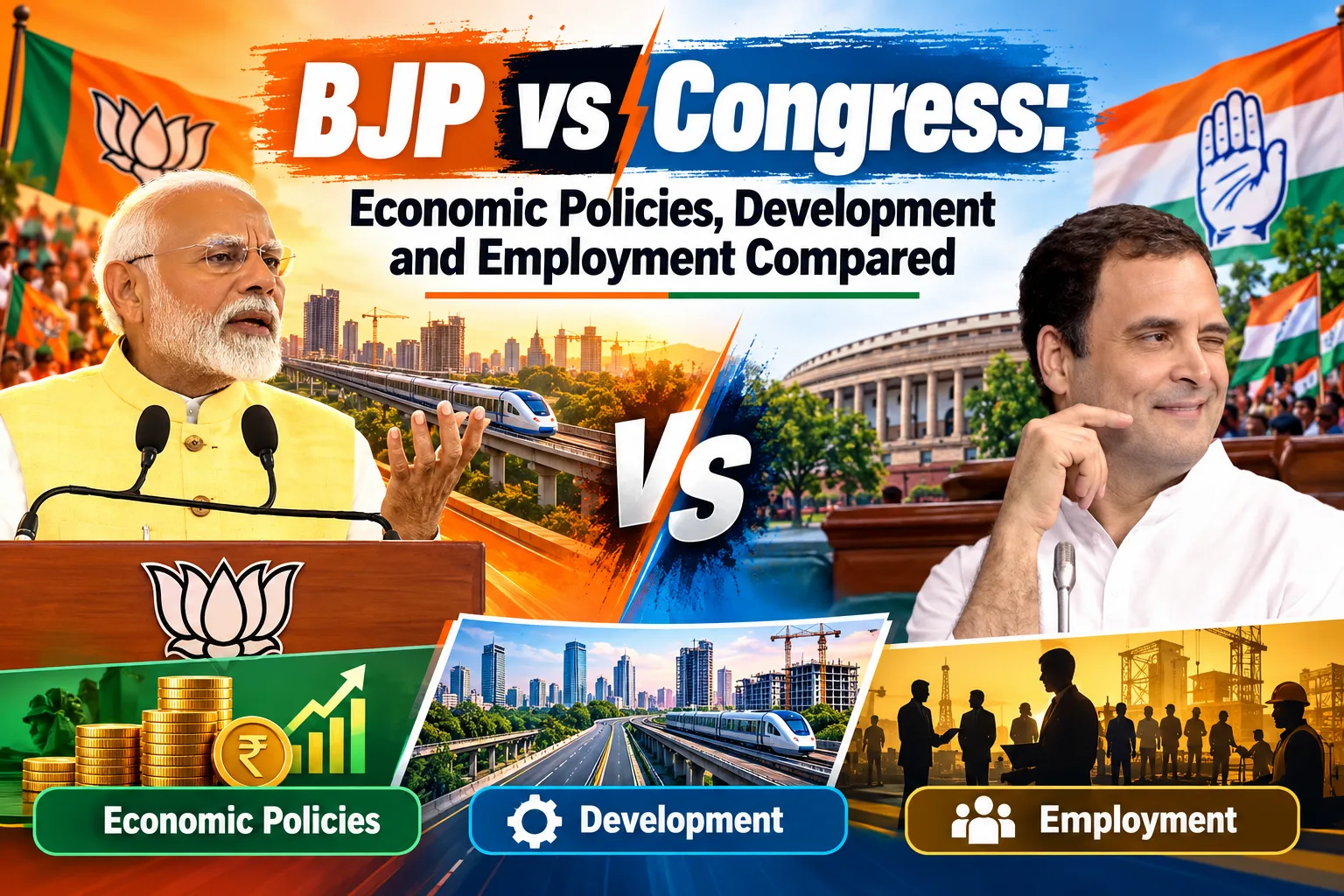 BJP vs Congress: Economic Policies, Development & Jobs